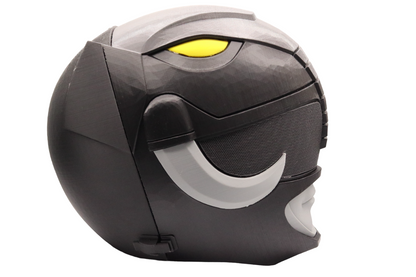 MMPR Black Ranger 3D printed cosplay helmet left three-quarter view